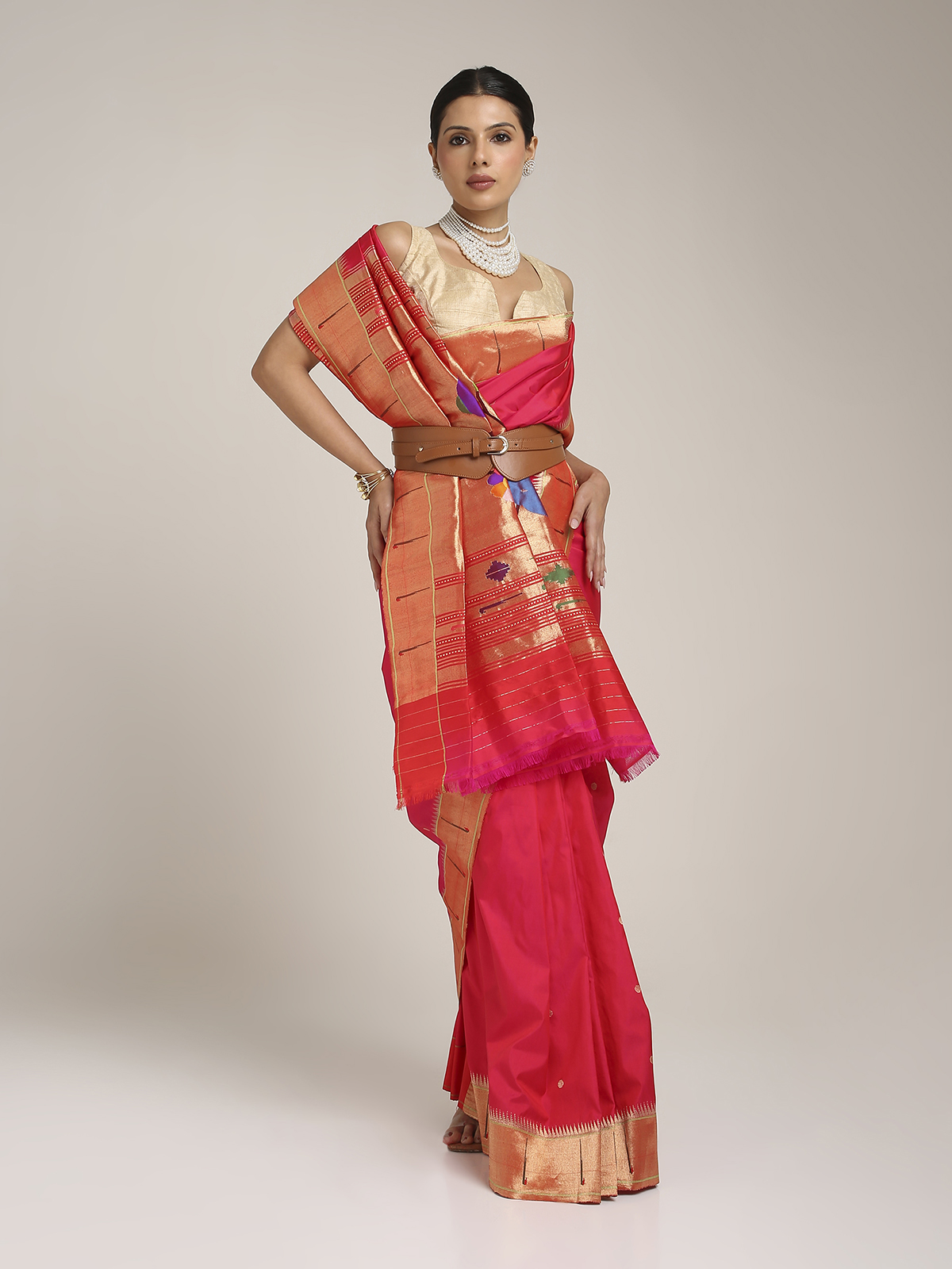 MTL18335 Paithani With Muniya Border Handloom Saree - Image 1