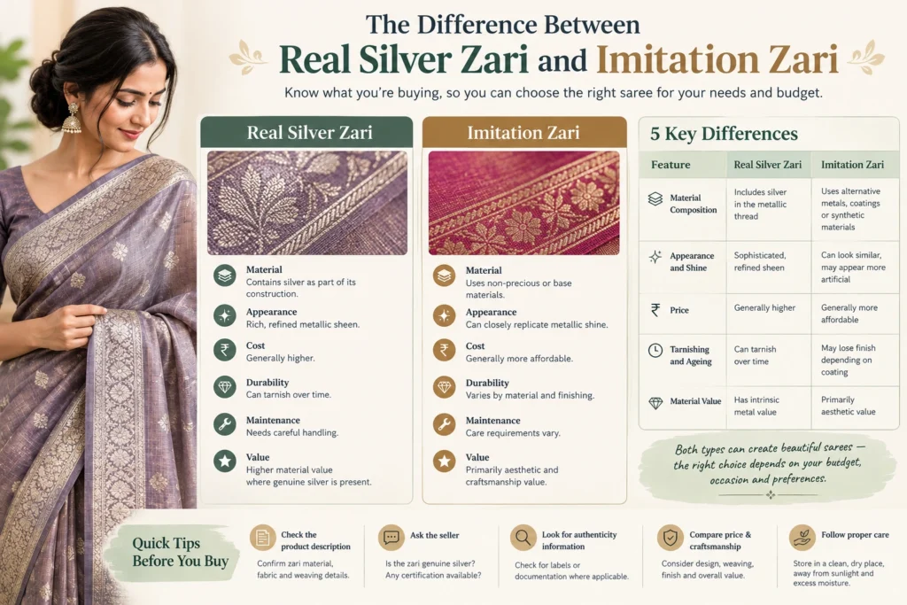 Real Silver Zari vs Imitation Zari